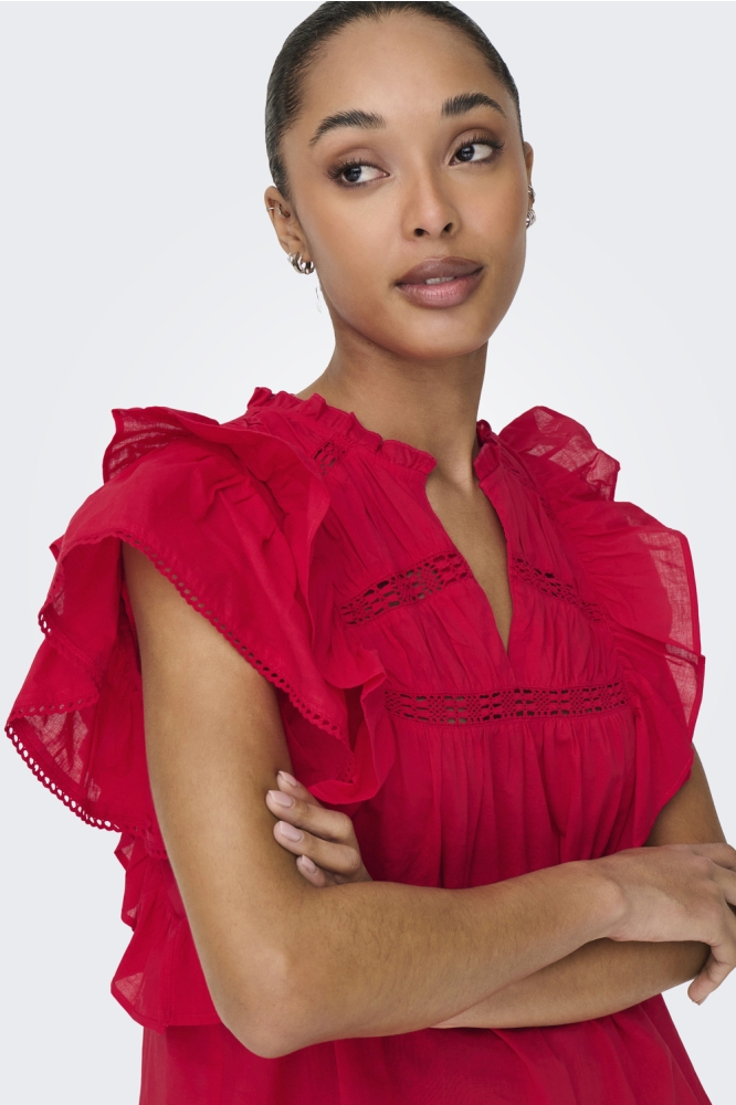 ONLSUNNY LIFE CAPSL FRILL TOP WVN N 15347882 HIGH RISK RED